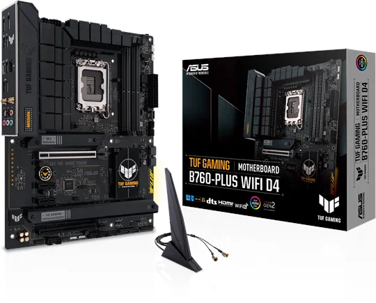 ASUS TUF GAMING B760-PLUS WIFI D4 Moderkort - Intel B760 - Intel LGA1700-sockel - DDR4 RAM - ATX